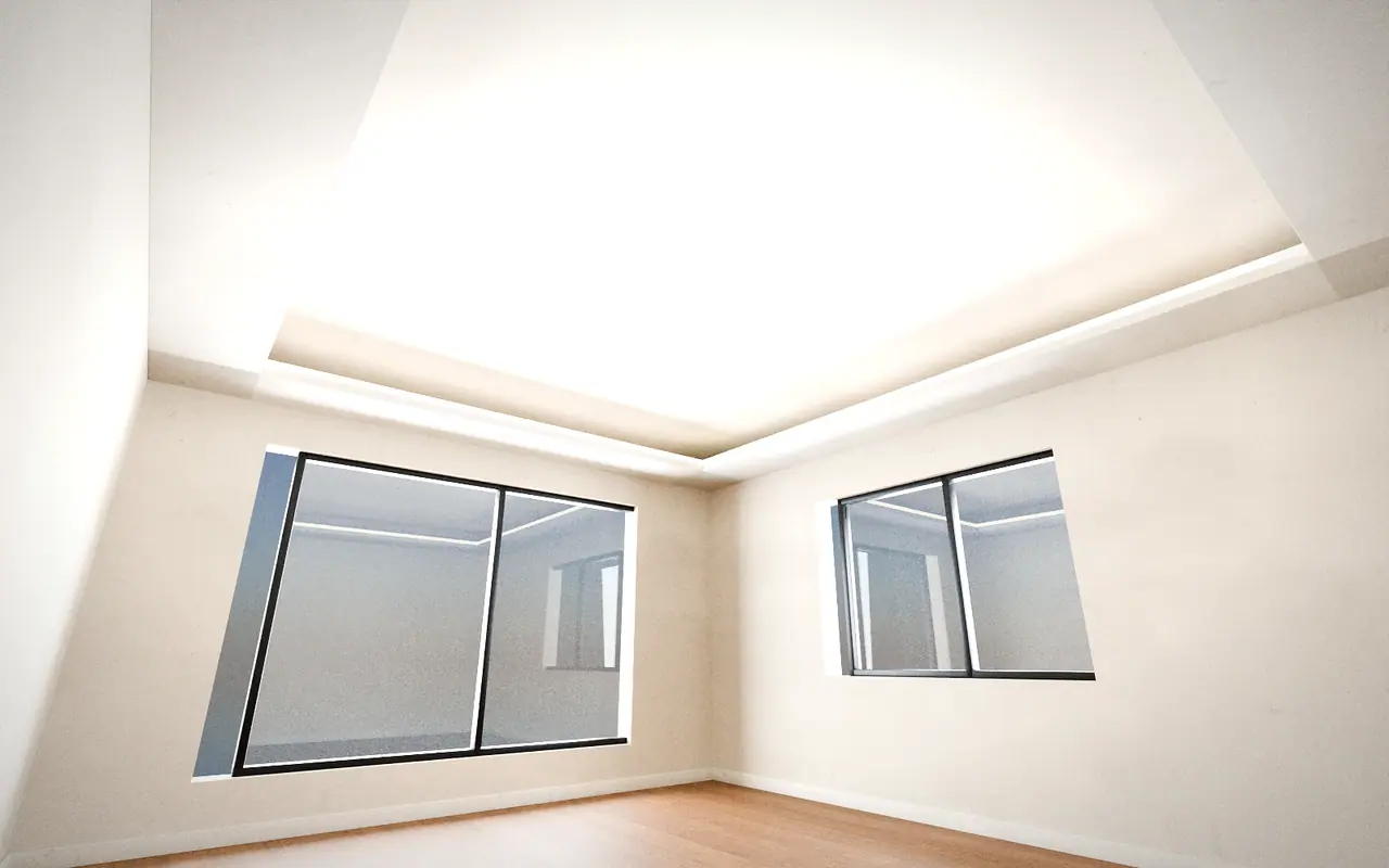 3D render of a false ceiling with a warm cove light around the edge