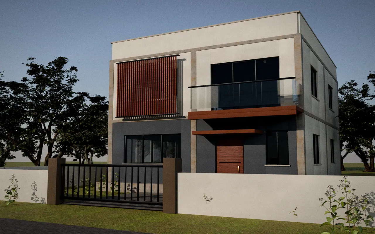 Design concept for Bandhavgarh: Proposed elevation: timber-slat screen and glass balcony
