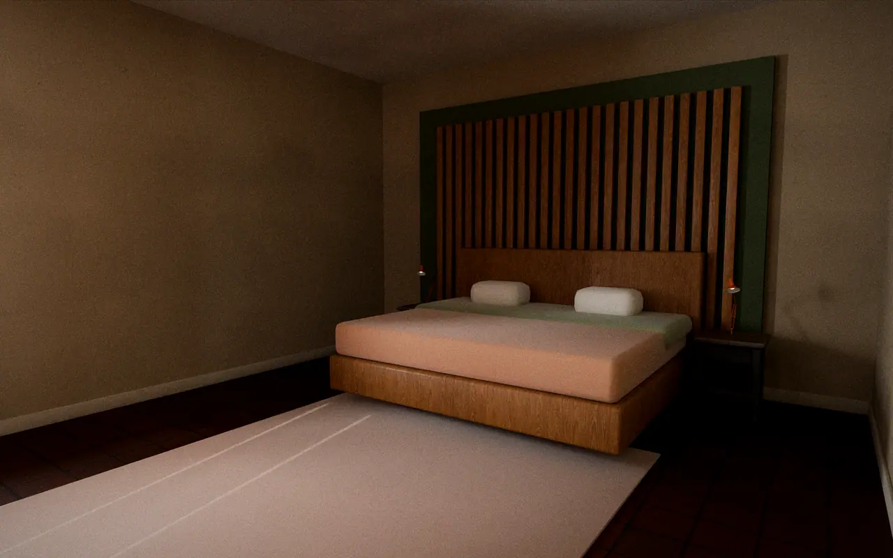 3D render, design concept: bedroom, Earthy Modern theme