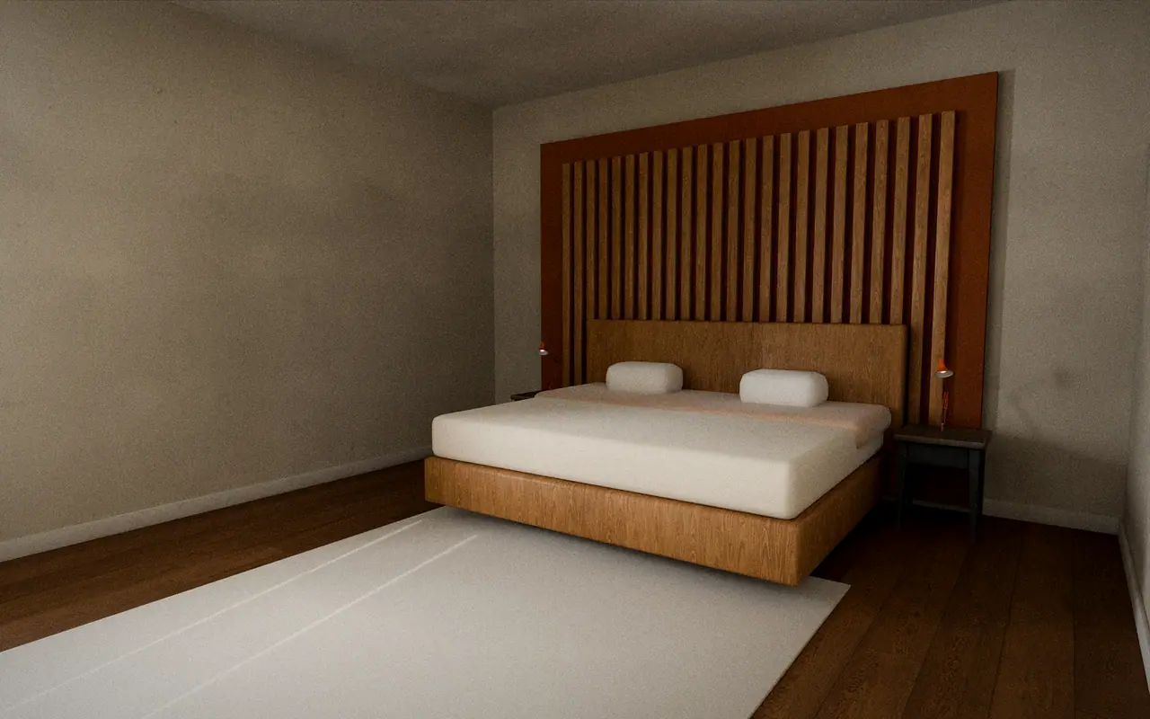 3D render, design concept: bedroom, Warm Contemporary theme