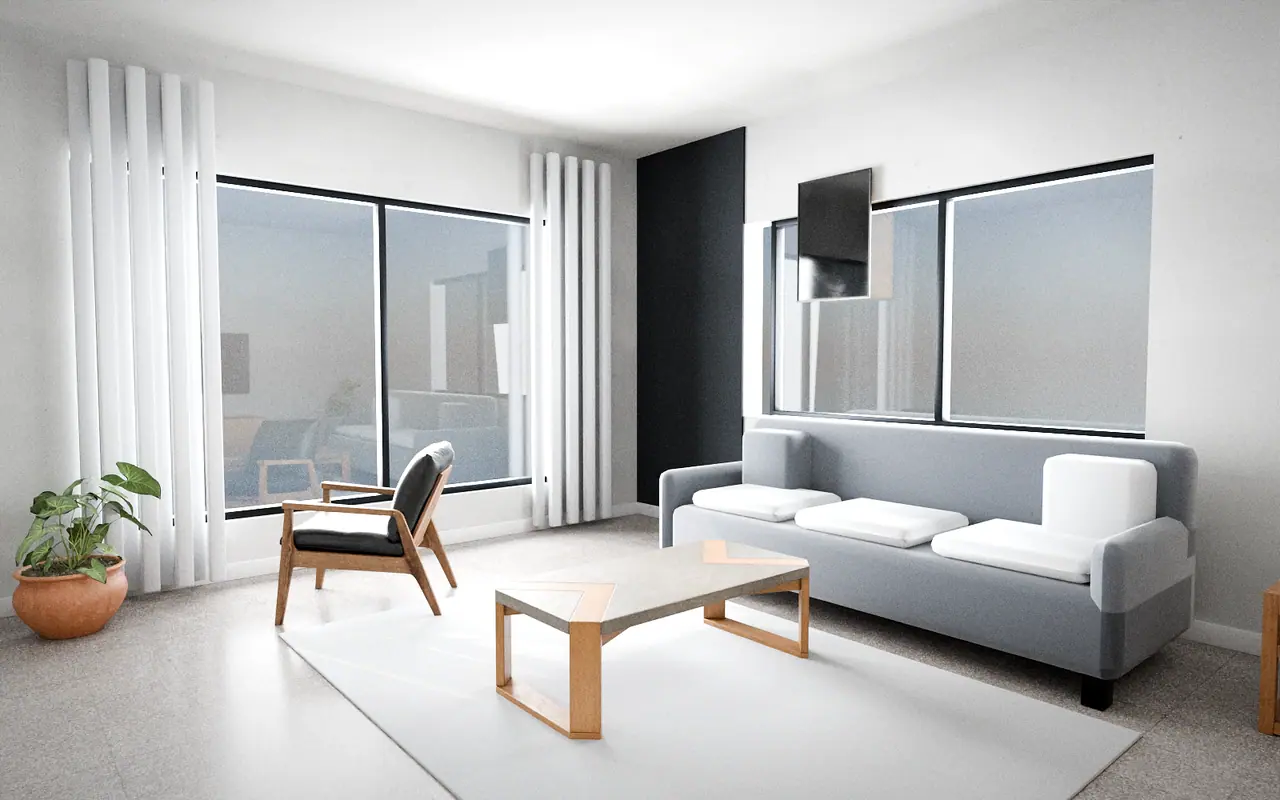 3D render, design concept: living room, Quiet Minimal theme