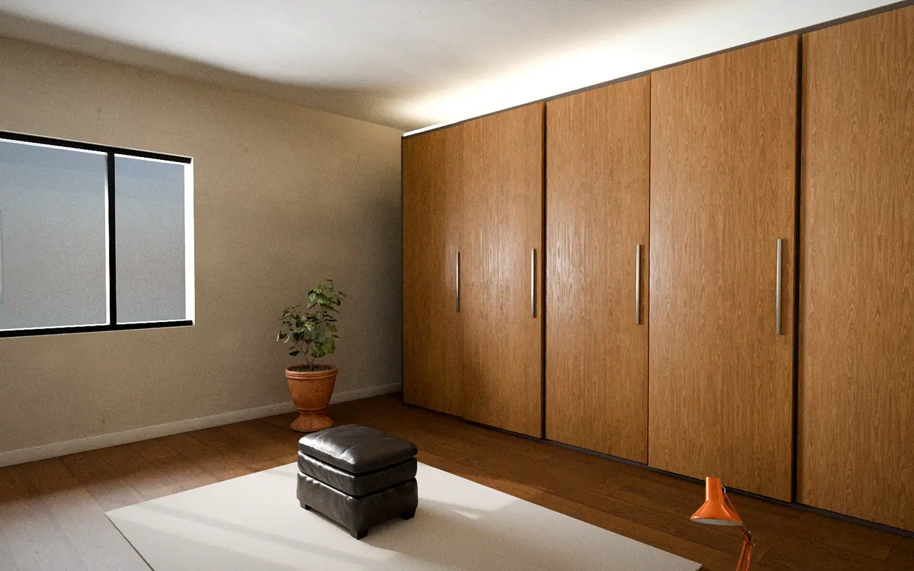 3D render, design concept: wardrobe wall, Warm Contemporary theme